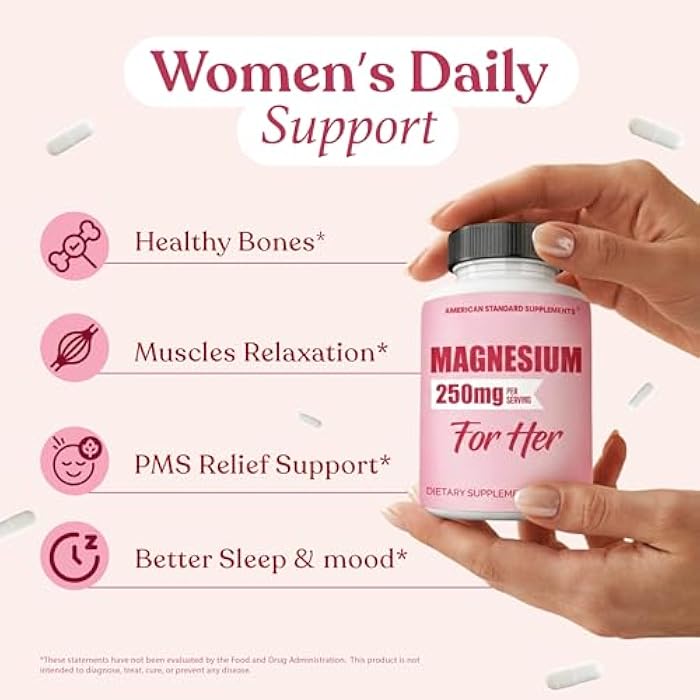 American Standard Supplements مغنيسيوم جليسينات للنساء 250mg لكل كبسولة واحدة، مغنيسيوم جليسينات مخلبي لها، 90 كبسولة، إمداد لـ 90 يوم - Image 4