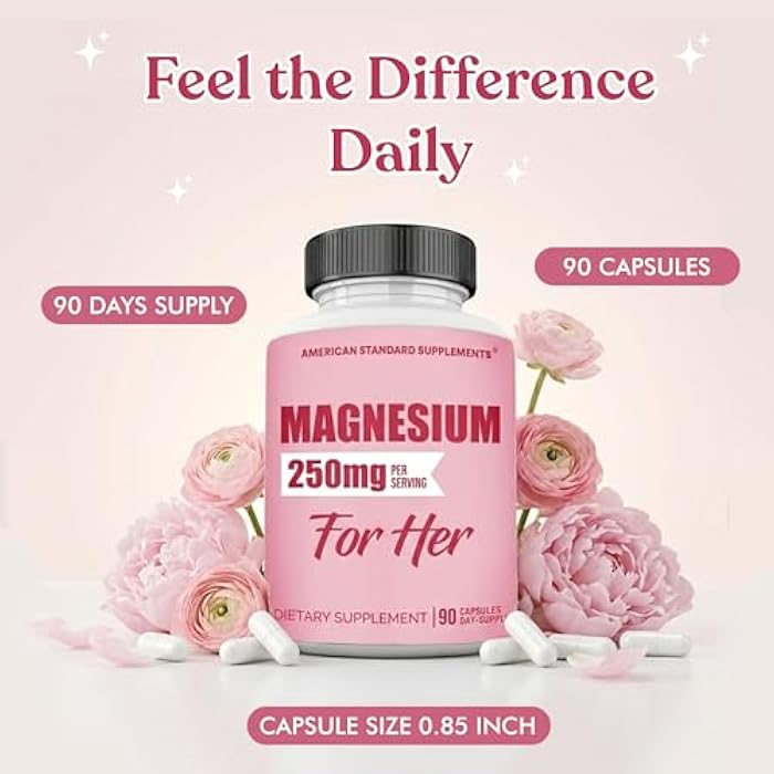 American Standard Supplements مغنيسيوم جليسينات للنساء 250mg لكل كبسولة واحدة، مغنيسيوم جليسينات مخلبي لها، 90 كبسولة، إمداد لـ 90 يوم - Image 5