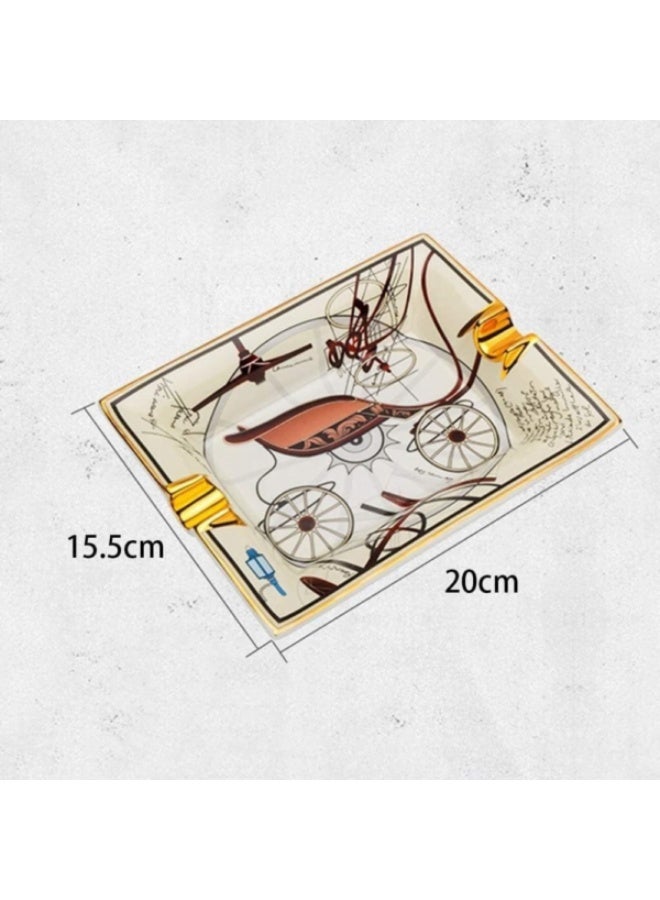 Lubinski Ceramic Cigar Ashtray for 2 Cigars Holder, Retro Pattern Tray Design, Durable Heat-Resistant Ashtray for Home, Office, Patio, Gift Set Decoration - Image 2