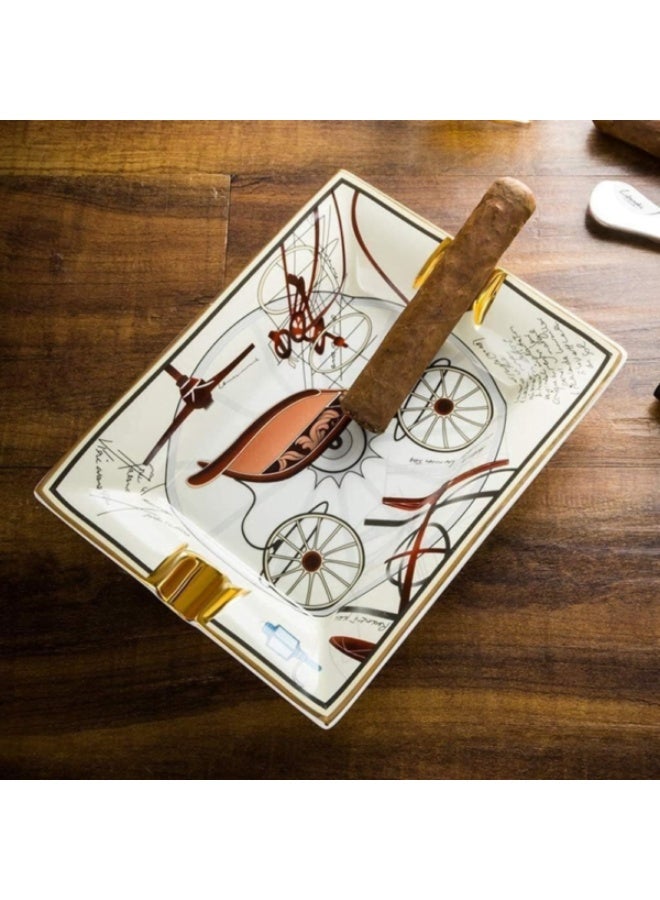 Lubinski Ceramic Cigar Ashtray for 2 Cigars Holder, Retro Pattern Tray Design, Durable Heat-Resistant Ashtray for Home, Office, Patio, Gift Set Decoration - Image 3