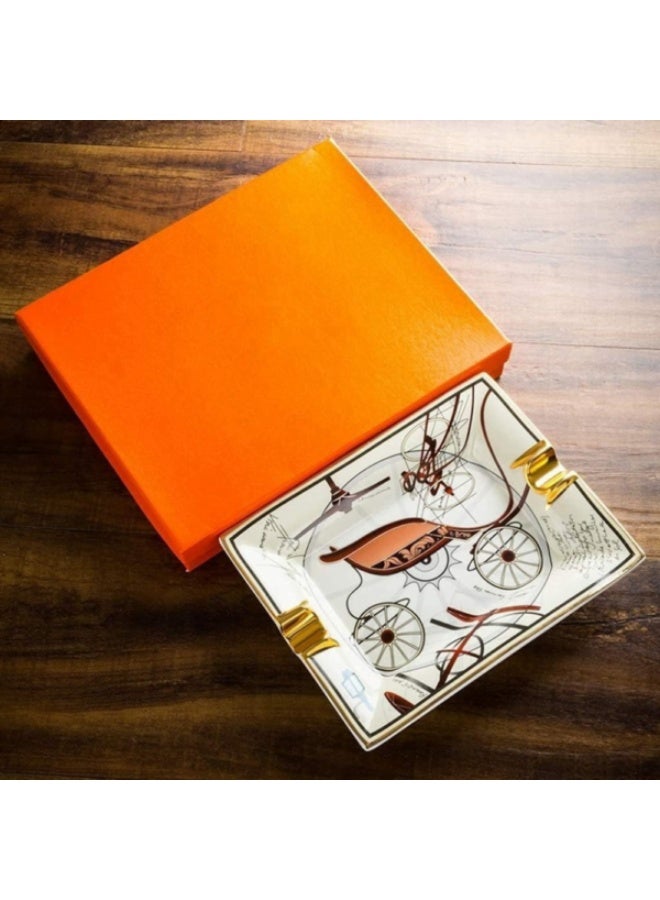 Lubinski Ceramic Cigar Ashtray for 2 Cigars Holder, Retro Pattern Tray Design, Durable Heat-Resistant Ashtray for Home, Office, Patio, Gift Set Decoration - Image 5