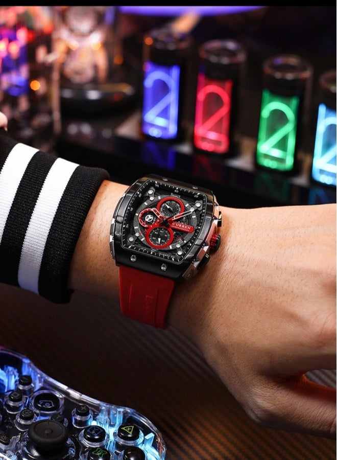 كارين ساعة كيرين 8442M للرجال، ساعة رياضية كوارتز بحزام سيليكون وهيكل سبيكة، ساعة متعددة الوظائف، زجاج مقاوم للخدش، مقاومة للماء حتى 3ATM، عرض مضيء، كرونوغراف، تقويم وتاريخ. - Image 4