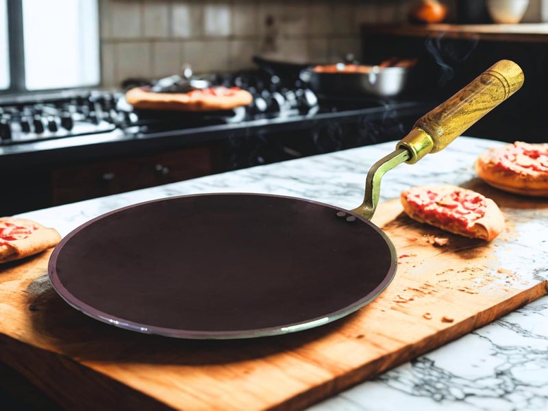 BARTN Pure Iron Conacve Tawa for Roti/Chapati with Wooden Handle | Premium Heavy Iron Handmade Curved Tava for Multipurpose Uses with Health Benefits | Non-Toxic, No Chemical Layers| 10 Inch, 1.5 Kg - Image 4