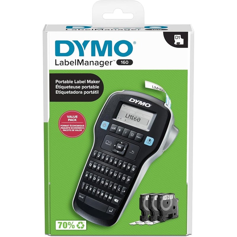 Dymo Label Maker with 3 D1 Tapes LabelManager 160 Portable Maker, QWERTY Keyboard, One Touch Smart Keys, Easy to Use, for Home & Office Organization, 2147606, Machine + - Image 4