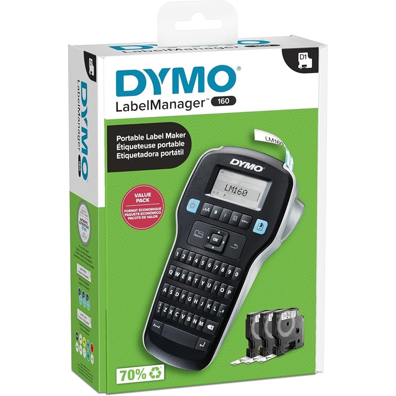 Dymo Label Maker with 3 D1 Tapes LabelManager 160 Portable Maker, QWERTY Keyboard, One Touch Smart Keys, Easy to Use, for Home & Office Organization, 2147606, Machine + - Image 3