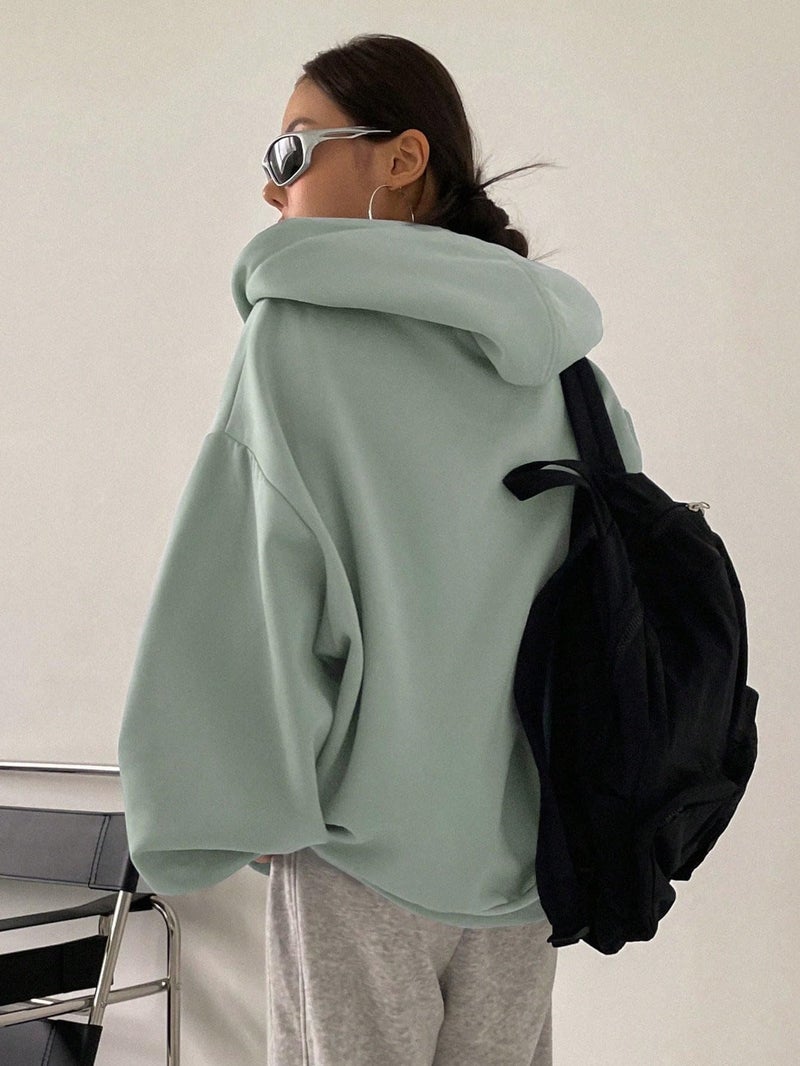 SXV STYLE Casual Zip-Up Hoodie, Oversized Fit, Light Grey, Front Pockets (IN, Alpha, M, Mintgreen) - Image 5