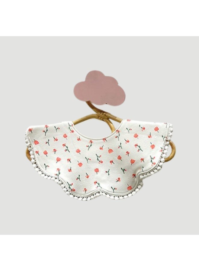 Premium Lace-Trimmed Cotton Baby Bib with French Red Flower Print - Soft Skin-Friendly Drool Bib for Elegant Protection - Image 2