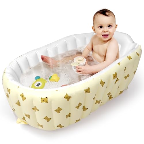 Mink Newborn to Toddler Bath TubInflatable Baby Bathtub with Builtin Air PumpPortable Travel Shower Basin with Back Support Deflates and Folds Easily Bear tub
