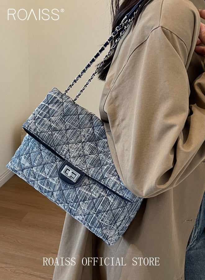 roaiss Women Denim Bags Large Capacity Versatile Shoulder and Crossbody Bag with High End Quilted Chain Design Made from Premium Denim Fabric Spacious Interior with Multiple Pockets Perfect for Everyday Use Combining Style and Functionality - Image 1