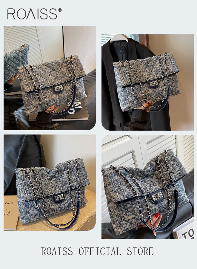 roaiss Women Denim Bags Large Capacity Versatile Shoulder and Crossbody Bag with High End Quilted Chain Design Made from Premium Denim Fabric Spacious Interior with Multiple Pockets Perfect for Everyday Use Combining Style and Functionality - Image 4