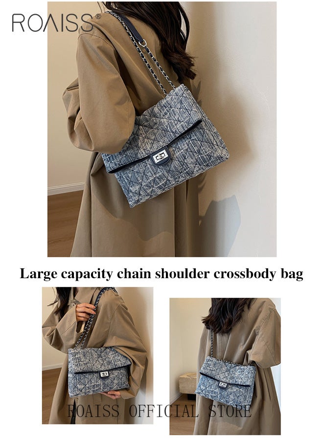 roaiss Women Denim Bags Large Capacity Versatile Shoulder and Crossbody Bag with High End Quilted Chain Design Made from Premium Denim Fabric Spacious Interior with Multiple Pockets Perfect for Everyday Use Combining Style and Functionality - Image 3