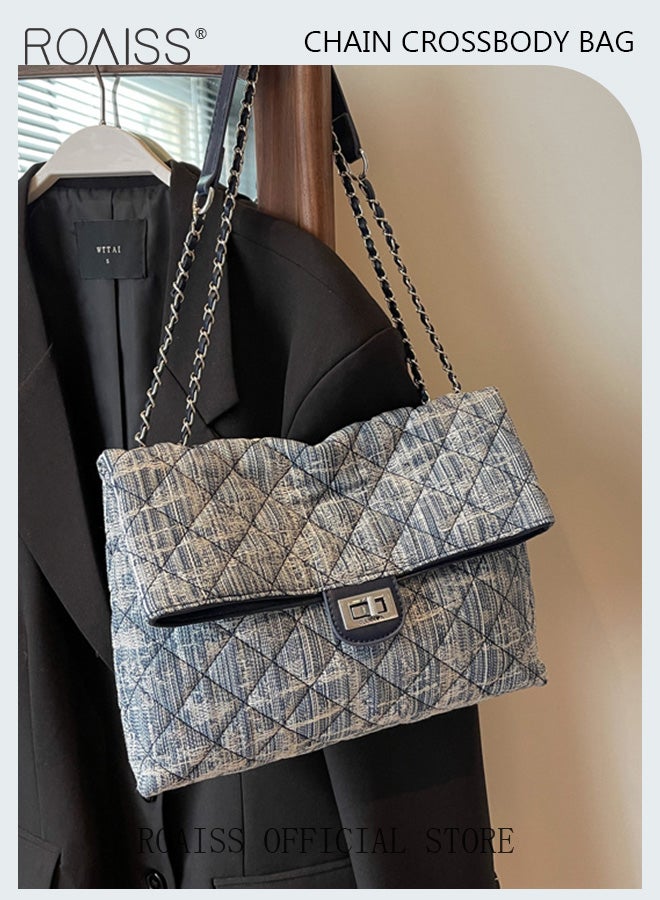 roaiss Women Denim Bags Large Capacity Versatile Shoulder and Crossbody Bag with High End Quilted Chain Design Made from Premium Denim Fabric Spacious Interior with Multiple Pockets Perfect for Everyday Use Combining Style and Functionality - Image 5