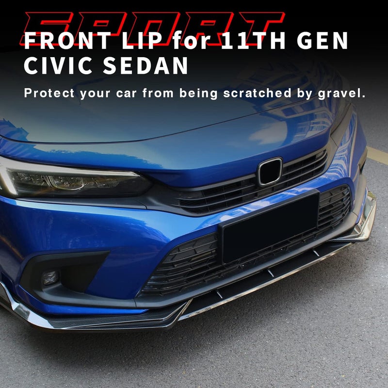 ARCHAIC Front Spoiler for 11th Gen Civic Sedan 2021-up - ABS Bumper Lip Chin Spoiler (Carbon Fiber Print) - Image 2