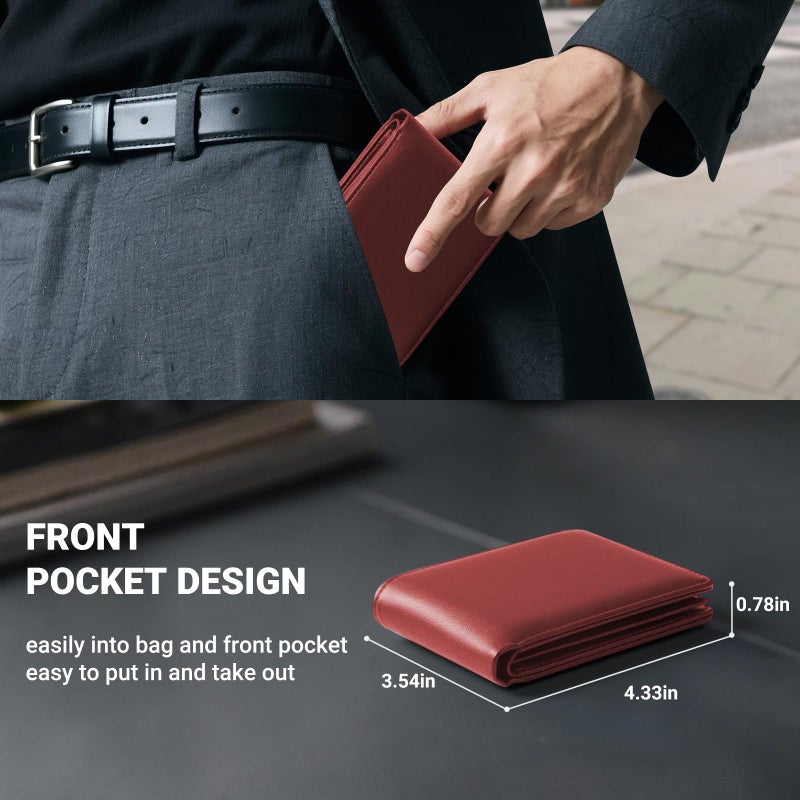 GNDR Wallet For Men RFID Blocking Red Wallets Bifold Faux Leather Card Holder Front Pocket Mens Accessories With Gift Box - Image 3