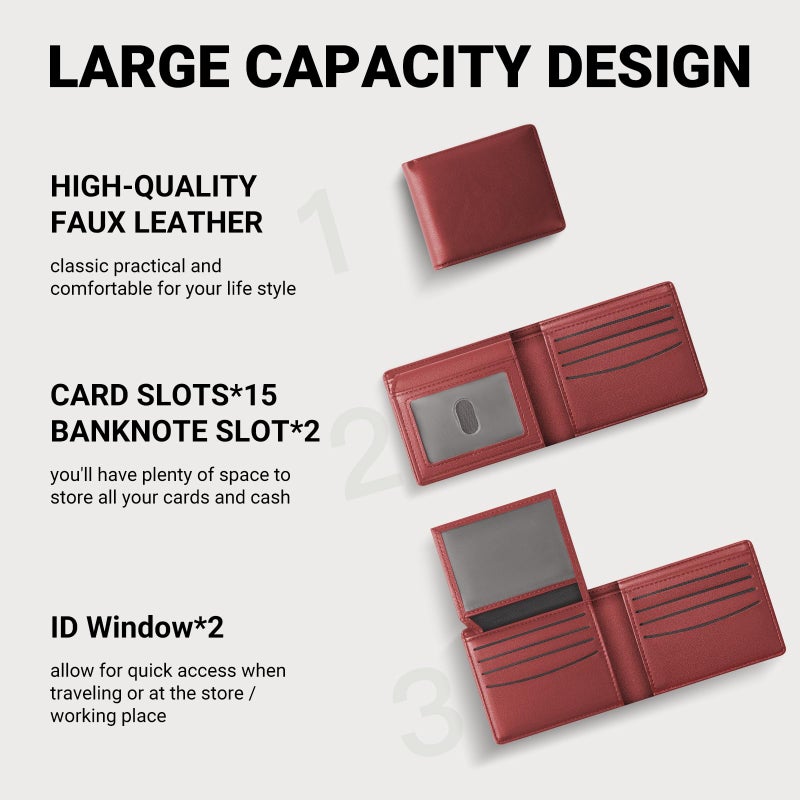 GNDR Wallet For Men RFID Blocking Red Wallets Bifold Faux Leather Card Holder Front Pocket Mens Accessories With Gift Box - Image 2