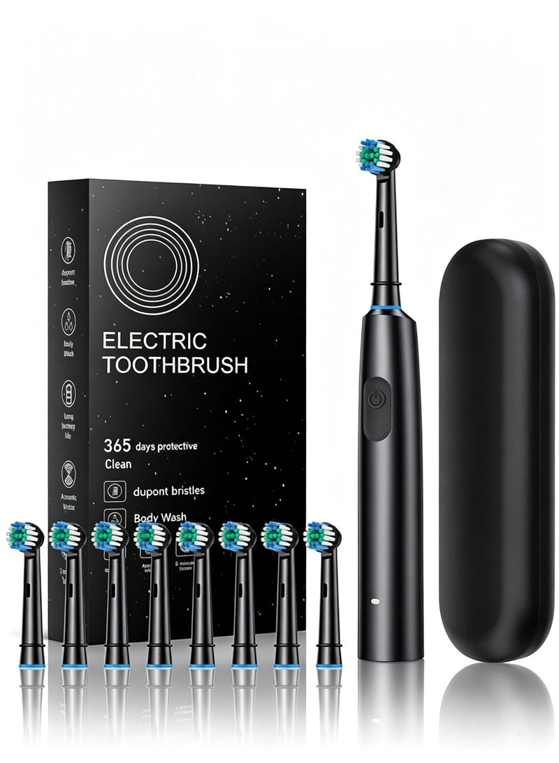 CubeG Rotating Electric Toothbrush for Adults with 8 Brush Heads, Travel Case, 5 Cleaning Modes with Sonic Vibration, PX 7 Level Waterproof, 3 Hours Fast Charge, Up to 180 Days of Use Black - Image 1