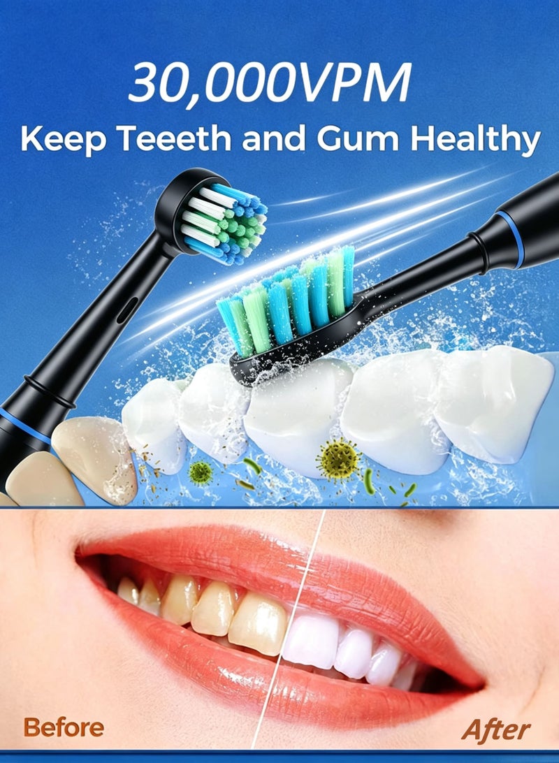 CubeG Rotating Electric Toothbrush for Adults with 8 Brush Heads, Travel Case, 5 Cleaning Modes with Sonic Vibration, PX 7 Level Waterproof, 3 Hours Fast Charge, Up to 180 Days of Use Black - Image 2