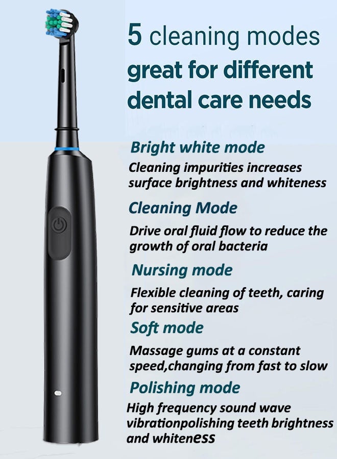 CubeG Rotating Electric Toothbrush for Adults with 8 Brush Heads, Travel Case, 5 Cleaning Modes with Sonic Vibration, PX 7 Level Waterproof, 3 Hours Fast Charge, Up to 180 Days of Use Black - Image 4