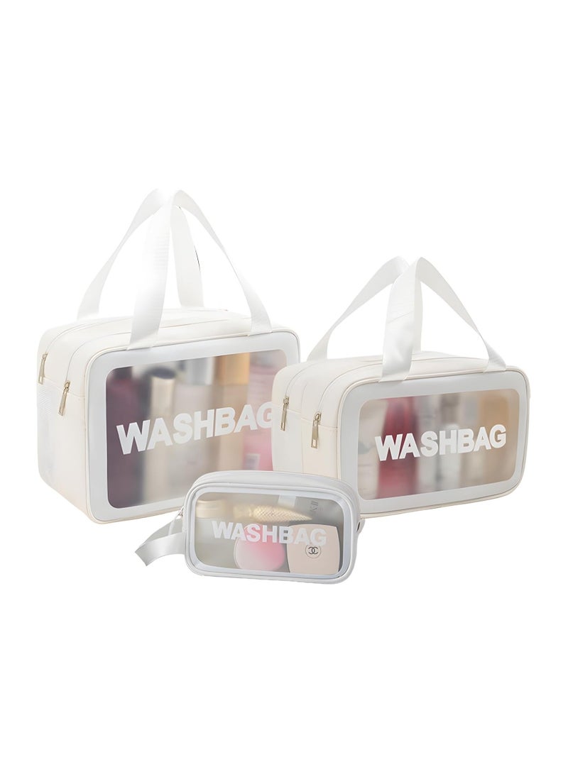 مجموعة حقائب أدوات الزينة للسفر من توميس، 3 قطع من حقائب مستحضرات التجميل الشفافة المقاومة للماء، حقيبة منظمة للرطب والجاف، حقيبة غسيل بمقبض وسحاب مزدوج،... - Image 1