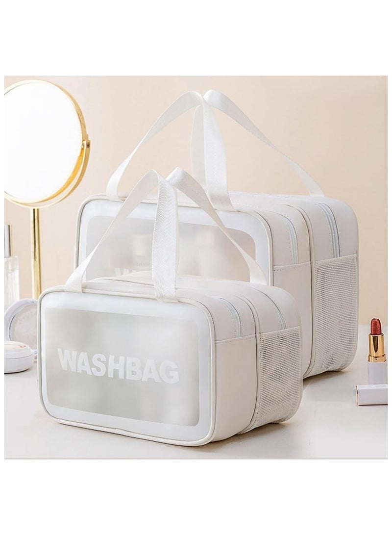 مجموعة حقائب أدوات الزينة للسفر من توميس، 3 قطع من حقائب مستحضرات التجميل الشفافة المقاومة للماء، حقيبة منظمة للرطب والجاف، حقيبة غسيل بمقبض وسحاب مزدوج،... - Image 3