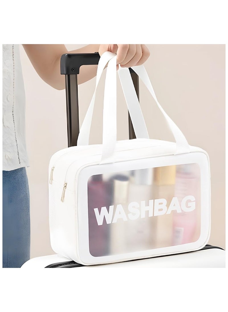مجموعة حقائب أدوات الزينة للسفر من توميس، 3 قطع من حقائب مستحضرات التجميل الشفافة المقاومة للماء، حقيبة منظمة للرطب والجاف، حقيبة غسيل بمقبض وسحاب مزدوج،... - Image 2