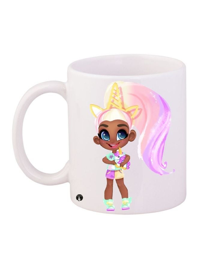 Unicorn Girl Printed Coffee Mug White/Pink/Yellow 11ounce
