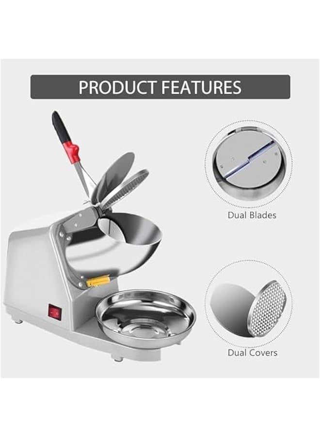 TRASSLE Electric Dual Blades Ice Crusher Shaver Snow Cone Maker Machine Silver 64kg/hr for Home and Commerical Use - Image 3