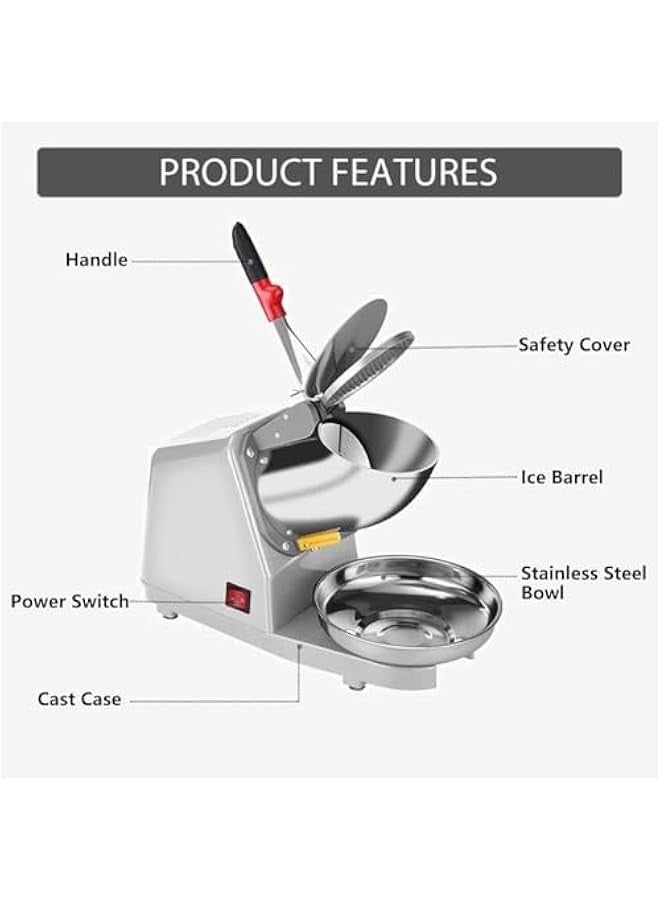 TRASSLE Electric Dual Blades Ice Crusher Shaver Snow Cone Maker Machine Silver 64kg/hr for Home and Commerical Use - Image 4