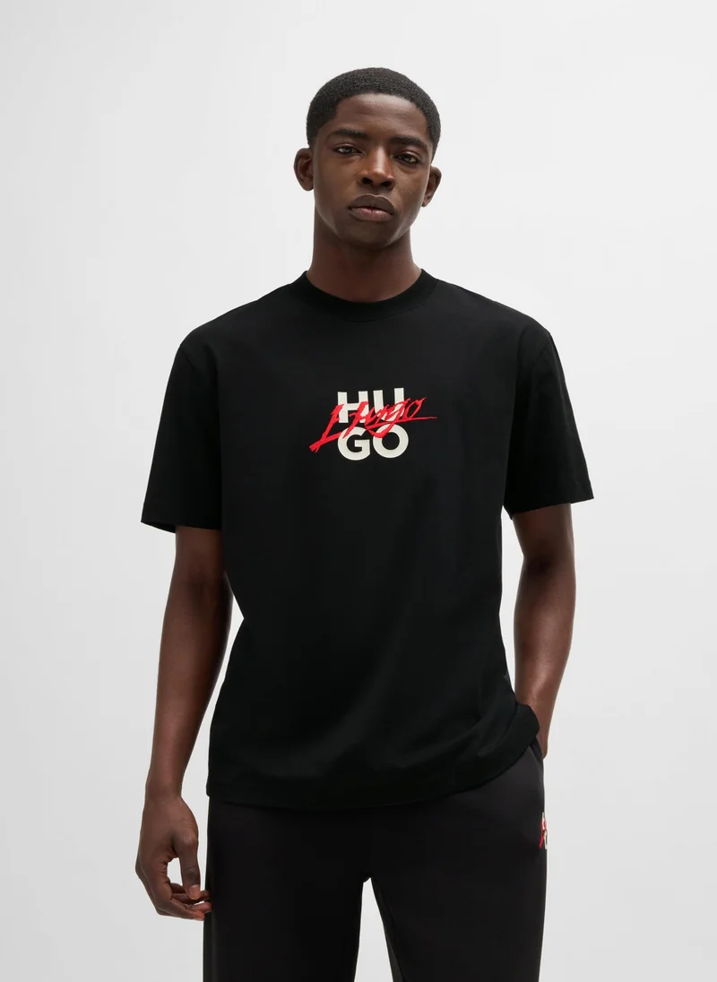 هوجو Cotton-jersey relaxed-fit T-shirt with double logo