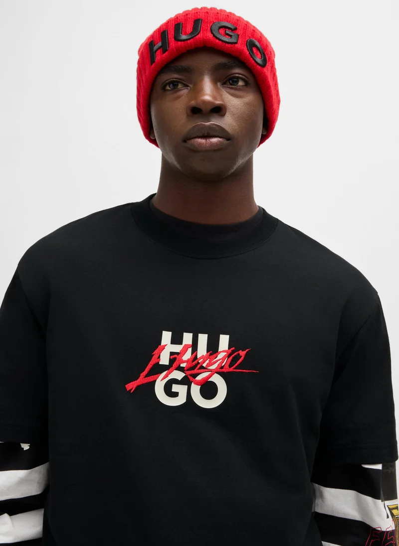هوجو Cotton-jersey relaxed-fit T-shirt with double logo