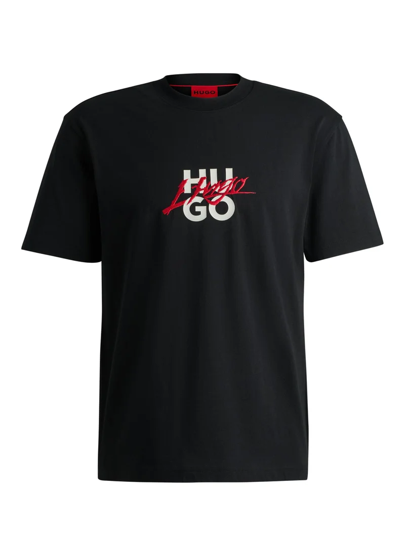 هوجو Cotton-jersey relaxed-fit T-shirt with double logo