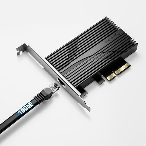 SABRENT 10 Gigabit Ethernet PCIe Network Adapter – PCIe 3.0 x4 Card, Aluminum Heatsink, Backward Compatible with 5GbE/2.5GbE/Gigabit/Fast Ethernet, Fits x4/x8/x16 Slots, Status LEDs (NT-10PE) - Image 1