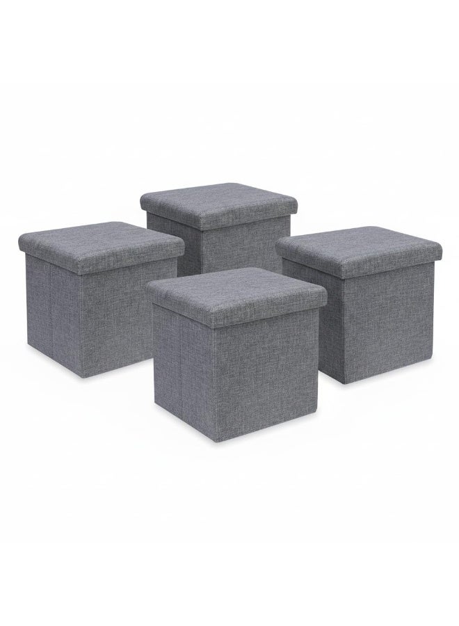 Lazer Folding Organizer Storage Stool, Grey, Pack of 4 - Image 1