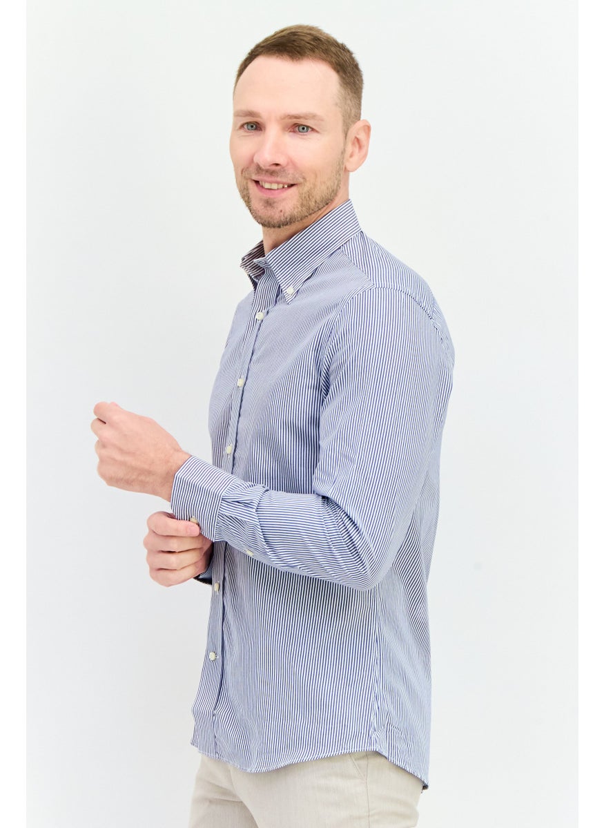 Harmont & Blaine - Men Regular Fit Stripe Long Sleeves Casual Shirt, Navy - Image 1