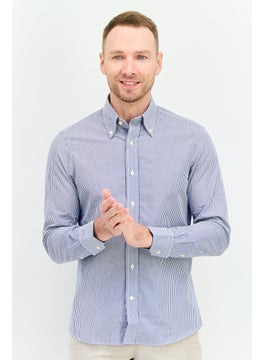 Men Regular Fit Stripe Long Sleeves Casual Shirt, Navy