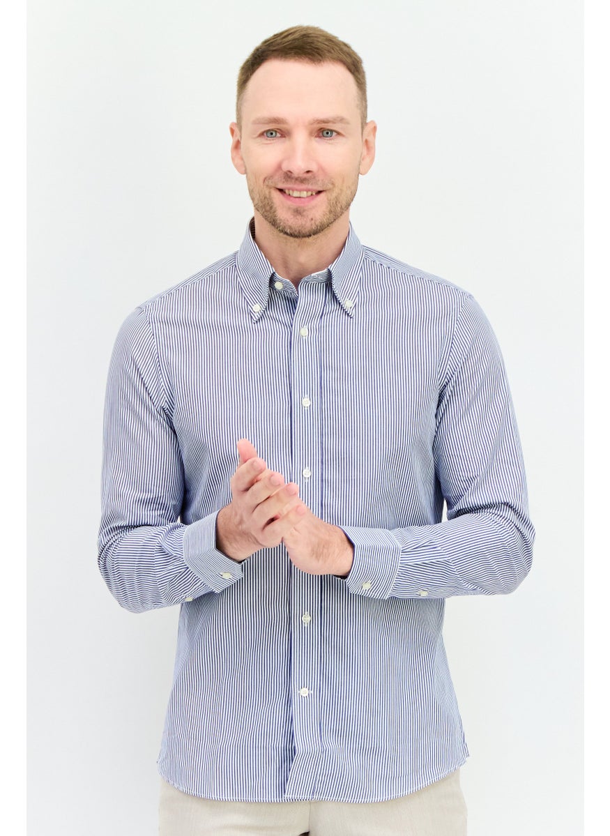 Harmont & Blaine - Men Regular Fit Stripe Long Sleeves Casual Shirt, Navy - Image 1