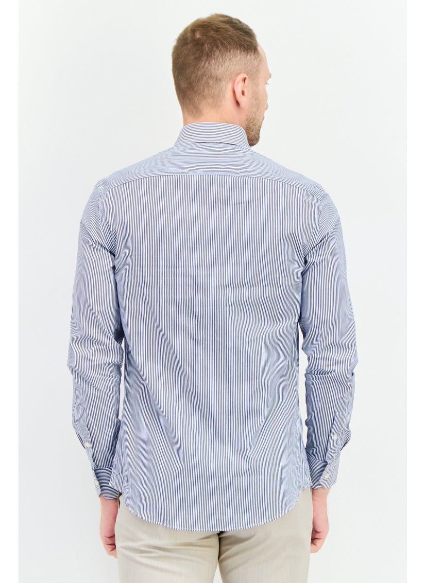Harmont & Blaine - Men Regular Fit Stripe Long Sleeves Casual Shirt, Navy - Image 1