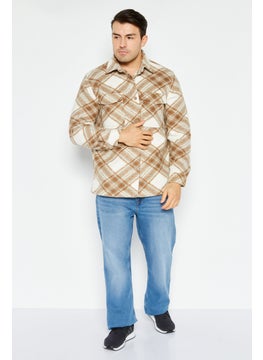 Celio Men Plaid Jacket Shirt, Beige Combo  - Image 2