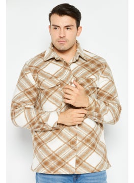 Celio Men Plaid Jacket Shirt, Beige Combo  - Image 1