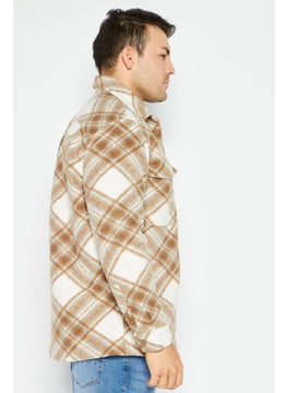 Celio Men Plaid Jacket Shirt, Beige Combo  - Image 4