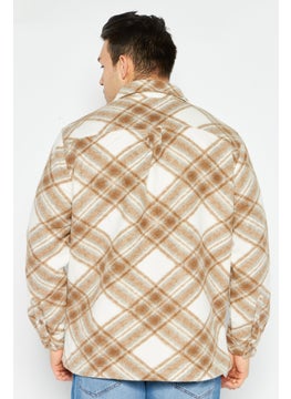 Celio Men Plaid Jacket Shirt, Beige Combo  - Image 3