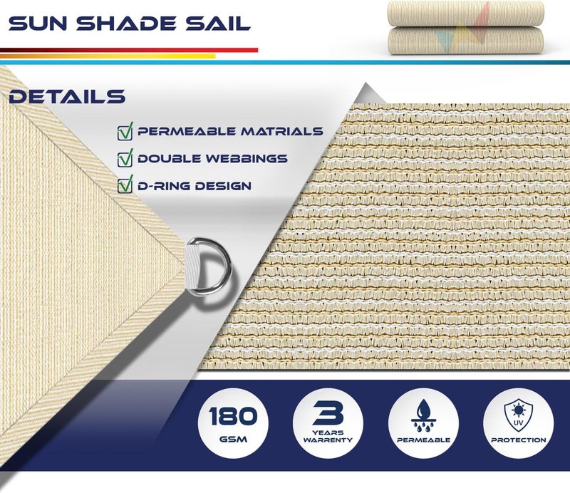 Windscreen4less 10' x 14' Sun Shade Sail Rectangle Outdoor Canopy Cover UV Block for Backyard Porch Pergola Deck Garden Patio (Beige) - Image 3