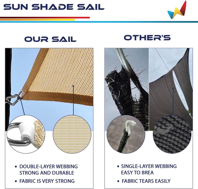 Windscreen4less 10' x 14' Sun Shade Sail Rectangle Outdoor Canopy Cover UV Block for Backyard Porch Pergola Deck Garden Patio (Beige) - Image 4