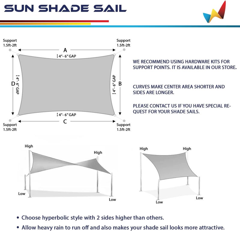 Windscreen4less 10' x 14' Sun Shade Sail Rectangle Outdoor Canopy Cover UV Block for Backyard Porch Pergola Deck Garden Patio (Beige) - Image 5
