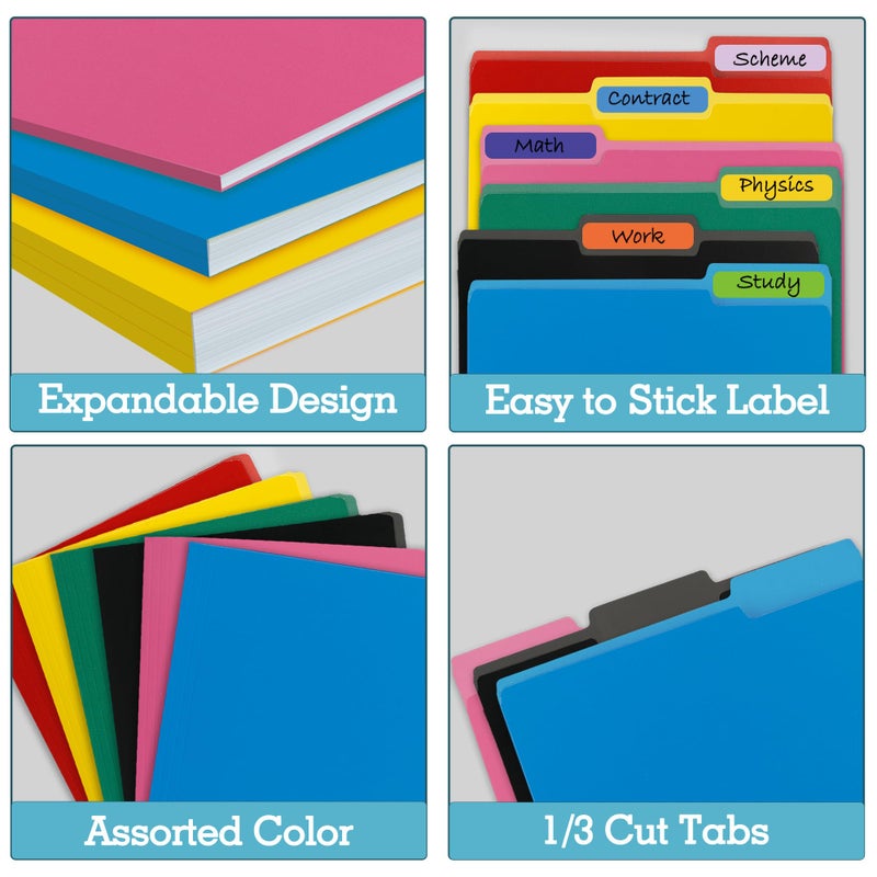 YNXPTBNC 36 Packs Colored File Folders,Black File Folders,Two Tone Color File Folder 8.5 x 11 Inch,1/3 Cut Tabs Letter Size,Manila File Folders for Office,School and Home,Organization - Image 4