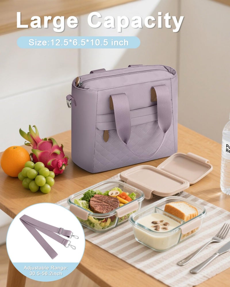 Capolo Insulated Lunch Box for Kids School - Large Thermal Lunch Bag Women with Removable Shoulder Strap, Reusable Lunch Cooler Tote Bags Purse for Adults Work, Picnic, Hiking, Beach, Travel, LargePurple - Image 5
