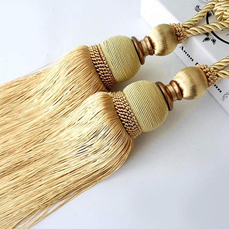 SWTool Selling Wonderful Curtain Holdbacks Curtains Tiebacks Home Decorative Braided Buckle Fastener Accessories Window Drapery Ball Tassels Tiebacks, Set of 2 (Gold) - Image 5