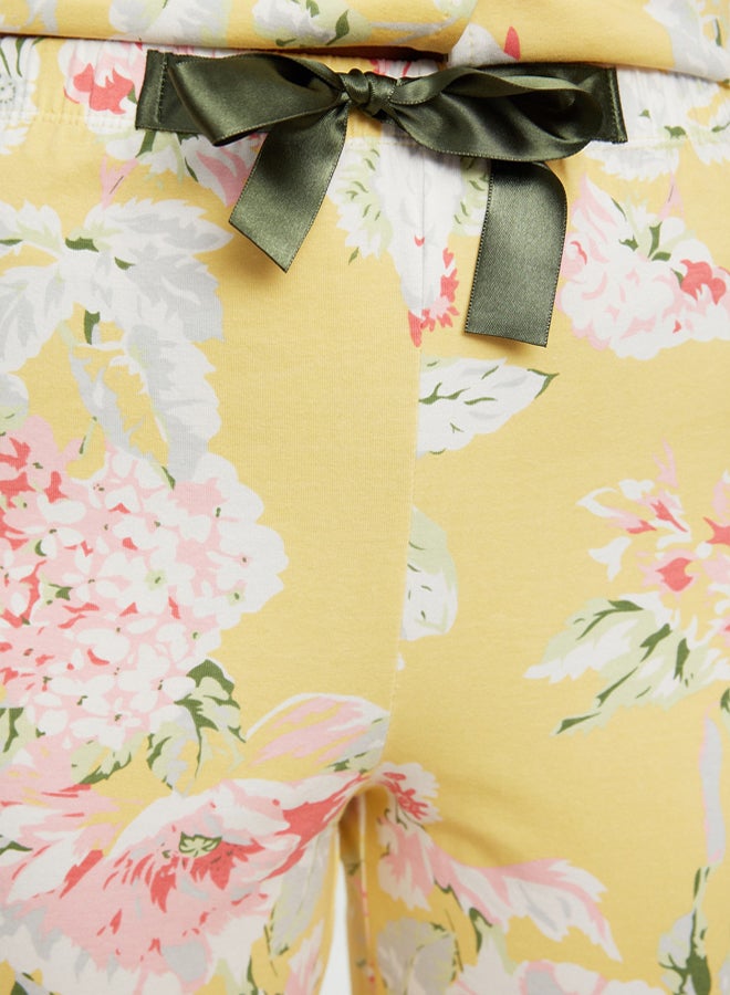 trendyol Yellow 100% Cotton Floral Patterned Shirt-Pants Knitted Pajama Set  - Image 5