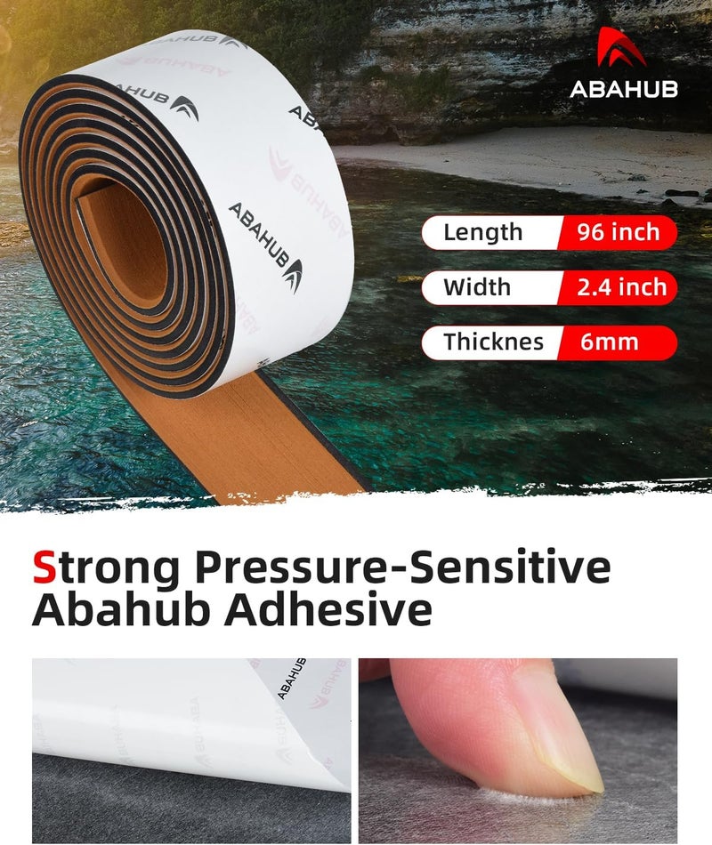 Abahub أرضية قارب ذاتية اللصق من Abahub | أرضية قارب بحرية من رغوة EVA، لوح خشب تيك صناعي قابل للقص، غير قابل للانزلاق ومريح للقوارب ذات المحركات والقوارب العائمة وقوارب جون وعربات التخييم - Image 2