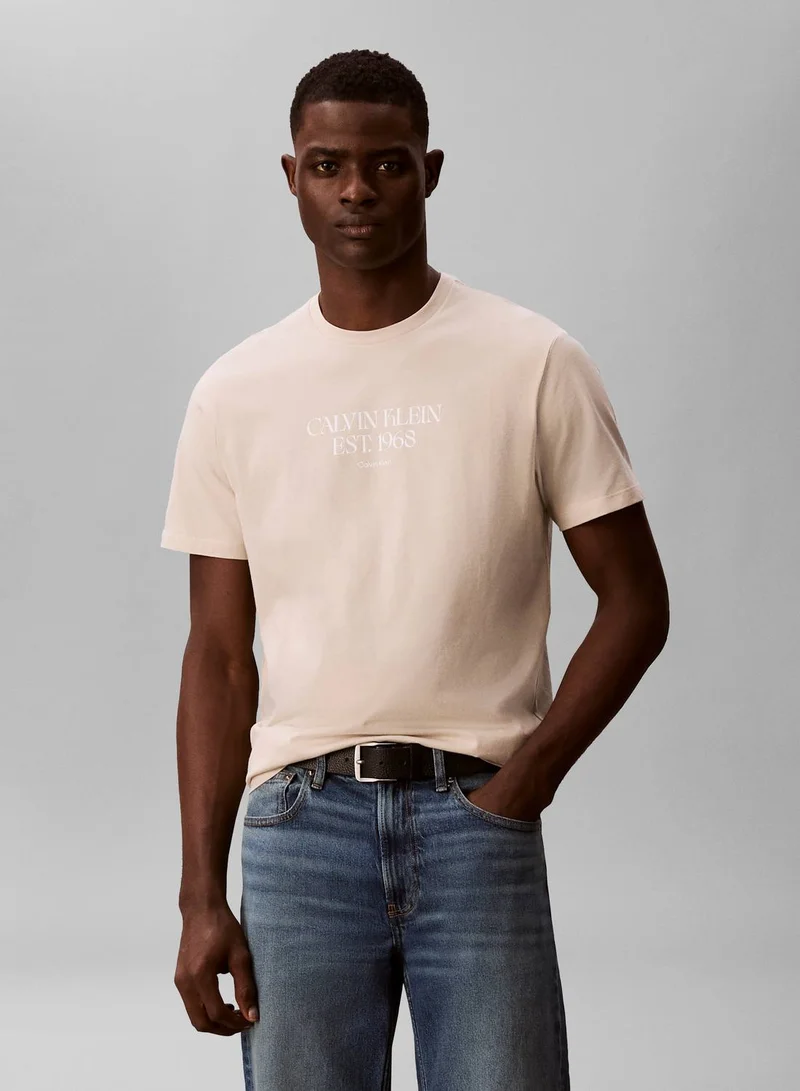 Calvin Klein Jeans Oatmeal Graphic Logo T-shirt for Men | Best Price UAE